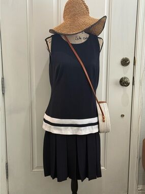 Vintage Lauren Ralph Lauren Navy Blue Dress w/Pleated Skirt -12